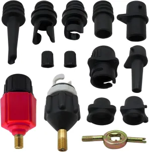 2 Inflatable Pump Adaptor Compressor Paddle Board Pump Adapter, Multifunction Valve Adapter w/ 9 Air Valve Nozzles for Inflatable Boat/Stand Up Paddle Board/Inflatable Bed/Dinghy