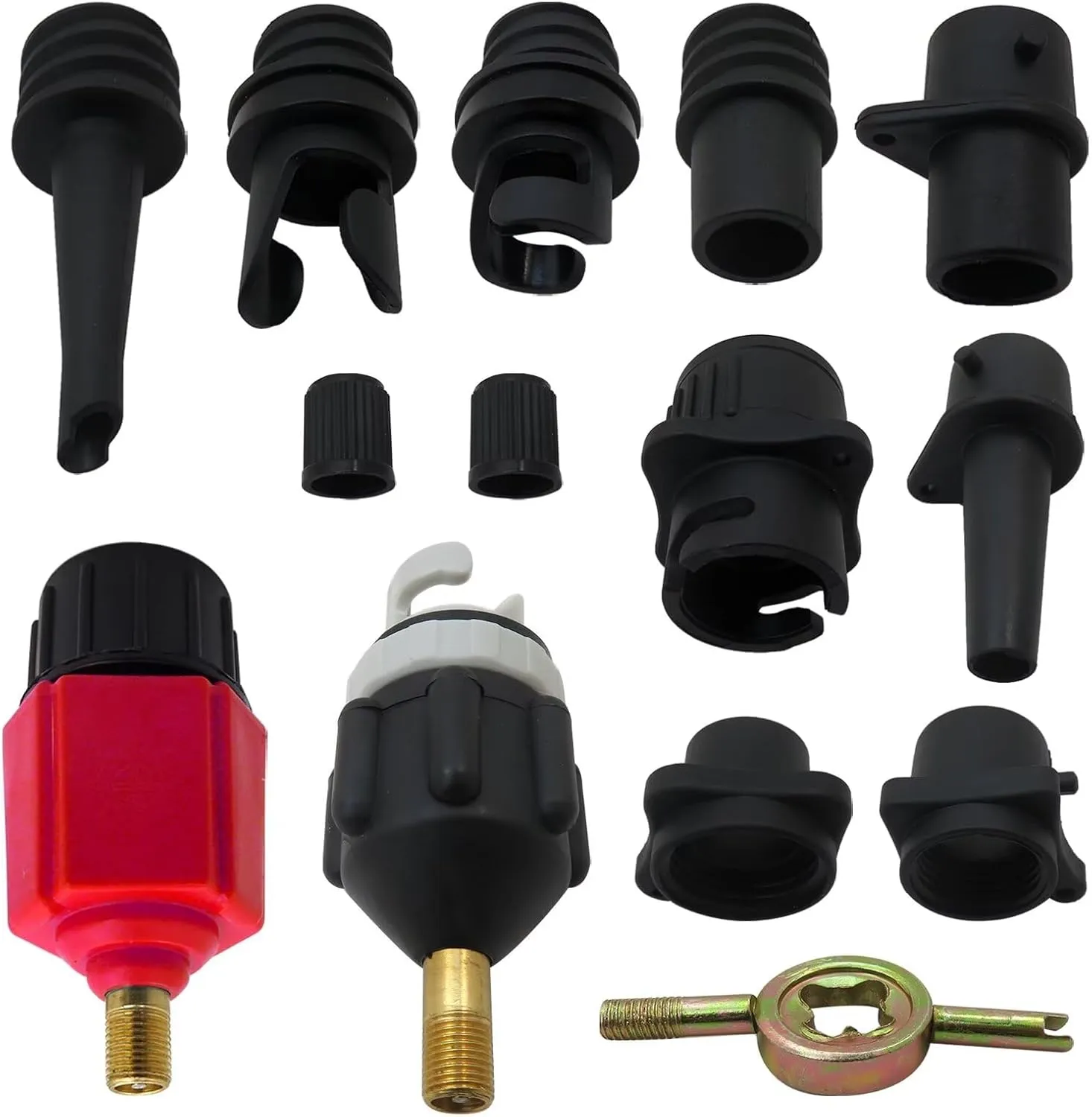 2 Inflatable Pump Adaptor Compressor Paddle Board Pump Adapter, Multifunction Valve Adapter w/ 9 Air Valve Nozzles for Inflatable Boat/Stand Up Paddle Board/Inflatable Bed/Dinghy