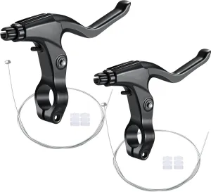 2 Pieces Mountain Bike Brake Aluminum Alloy Brake Handles with 3 Finger Design 2.2 cm Diameter and Bike Brake Cables Wires for Most Bicycles, Road Bikes