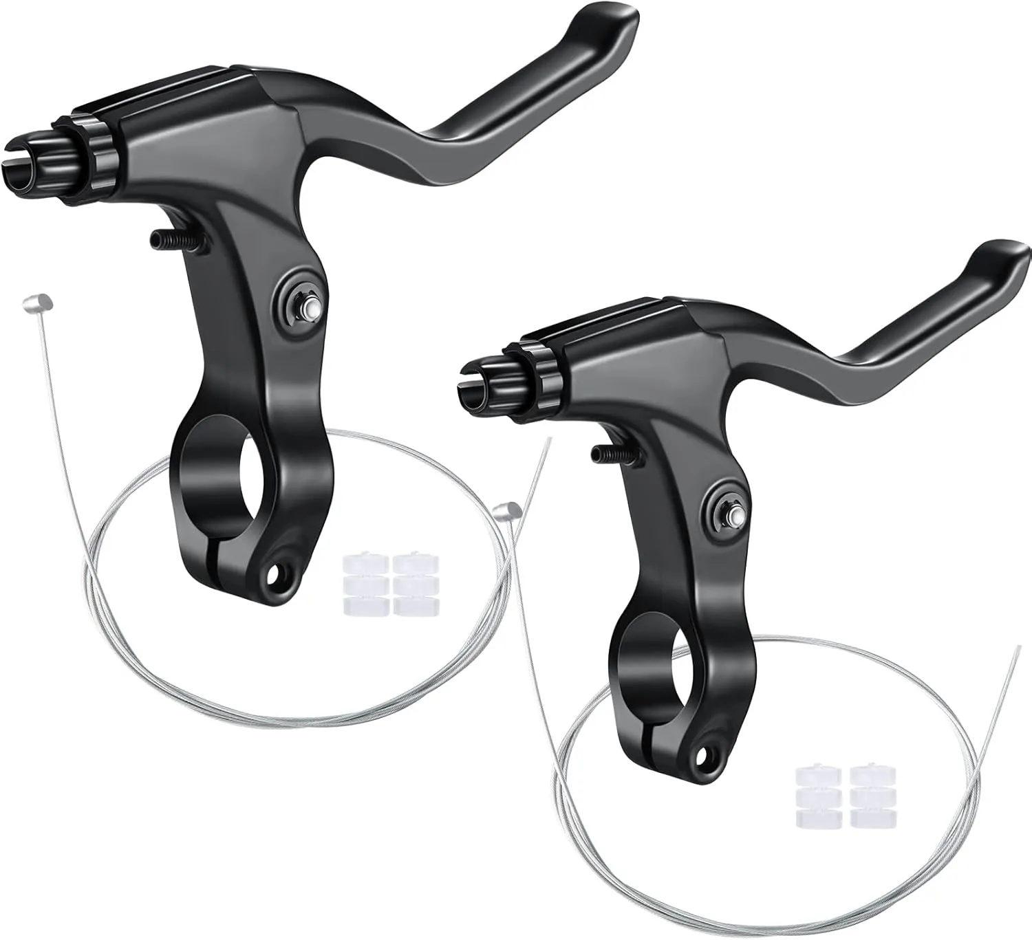 2 Pieces Mountain Bike Brake Aluminum Alloy Brake Handles with 3 Finger Design 2.2 cm Diameter and Bike Brake Cables Wires for Most Bicycles, Road Bikes