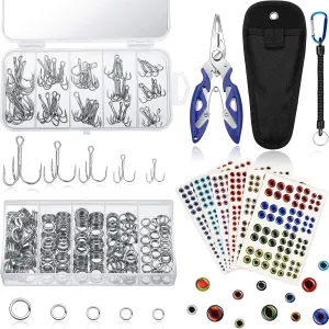 200 Pcs Fishing Stainless Steel Split Rings, 50 Pcs Treble Hooks, Lure Tackle Connector Fishing Pliers, Fishing Lanyard and 876 Pcs Fishing Lure Eyes for Tackle Fish