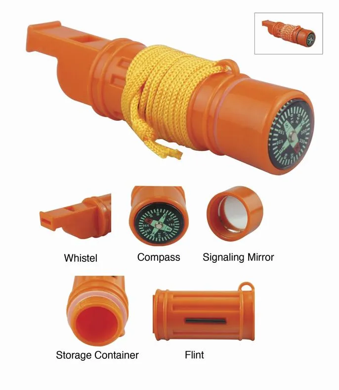 5-IN-1 Orange Survival Whistle With Lanyard