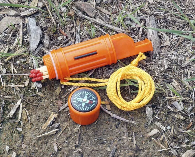 5-IN-1 Orange Survival Whistle With Lanyard