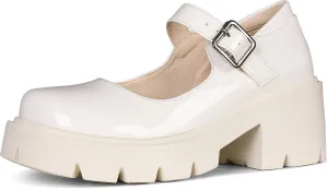AOSPHIRAYLIAN Mary Janes Platform Mary Janes for Women Round Toe Dress Shoes for Women Ankle Strap Chunky Heel Uniform Women's Pumps