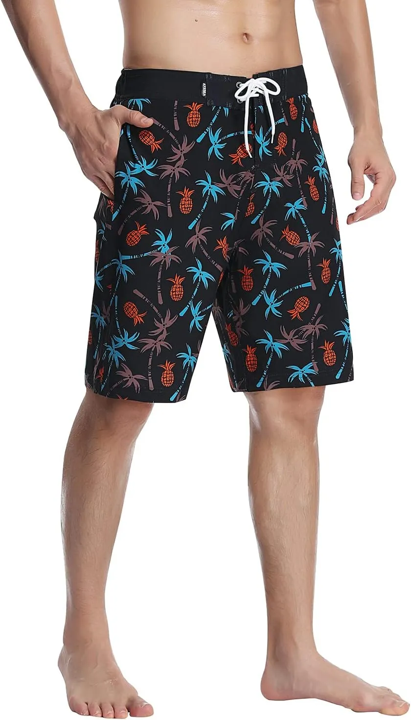 AXESEA Mens Swim Trunks Quick Dry Surf Long Elastic with Pockets Swimwear Bathing Suits No Mesh Lining