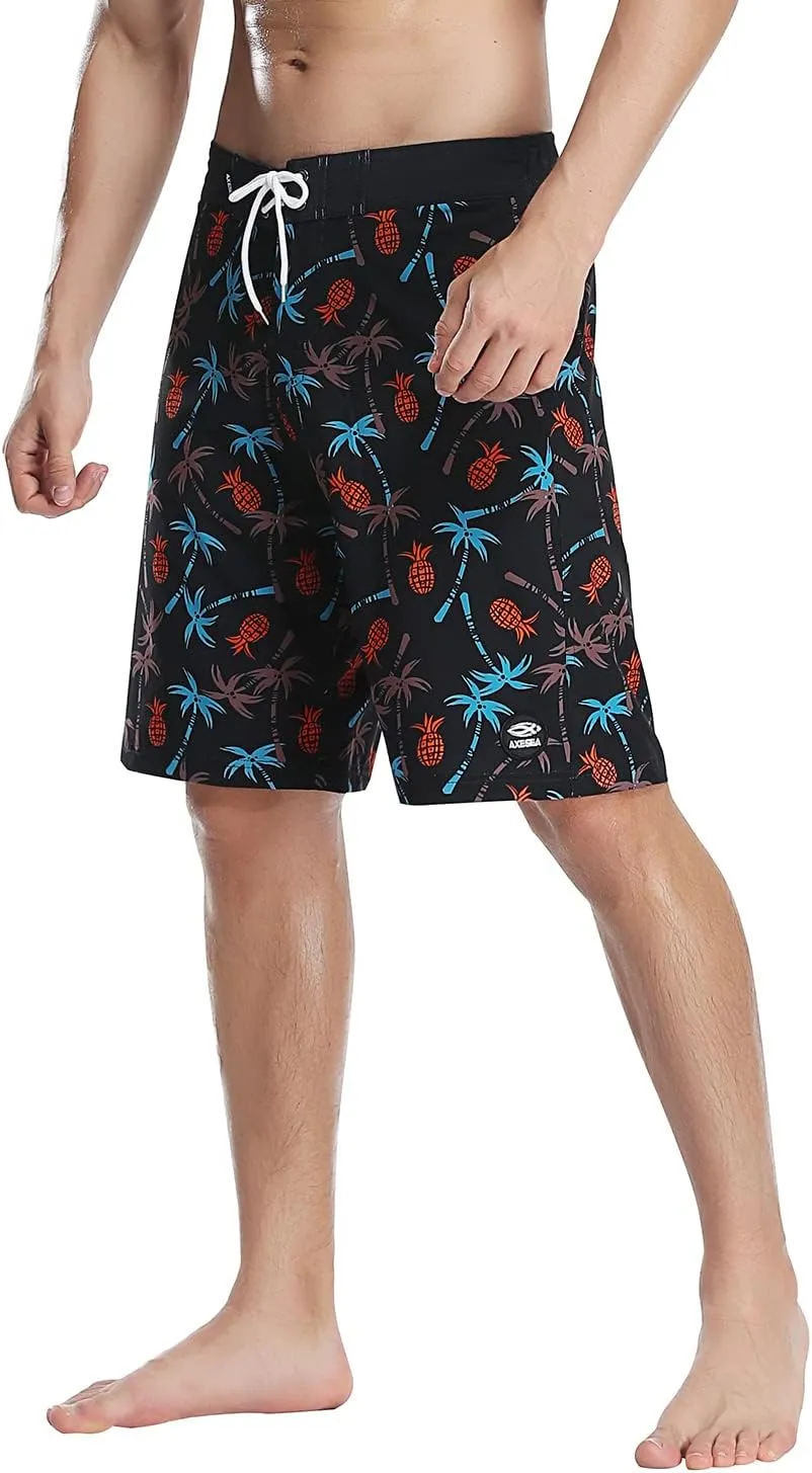 AXESEA Mens Swim Trunks Quick Dry Surf Long Elastic with Pockets Swimwear Bathing Suits No Mesh Lining