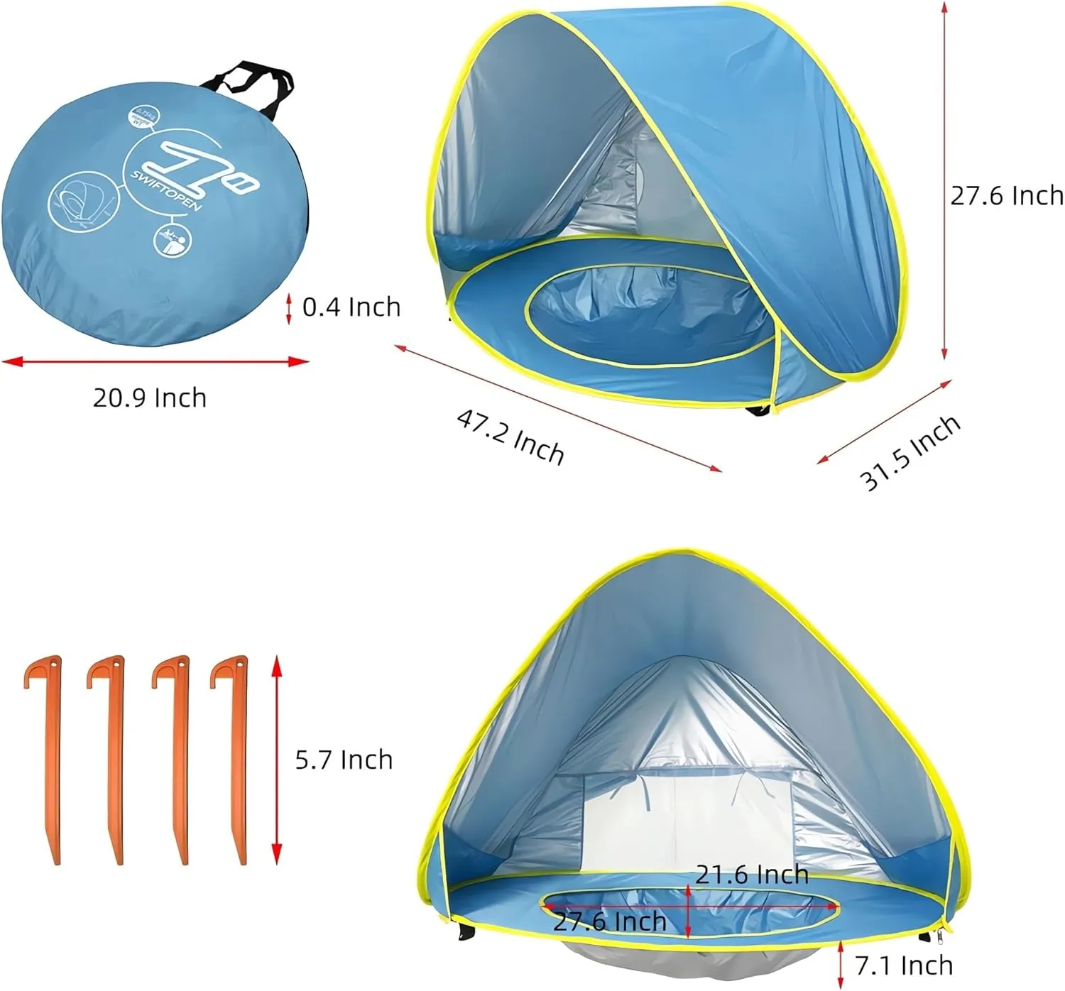 Baby Beach Tent, Pop Up Portable Sun Shelter for Infant & Toddler, Waterproof & 50  UPF UV Protection, Outdoor Kiddie Pools, Kids Beach Shade Tent (Pink)