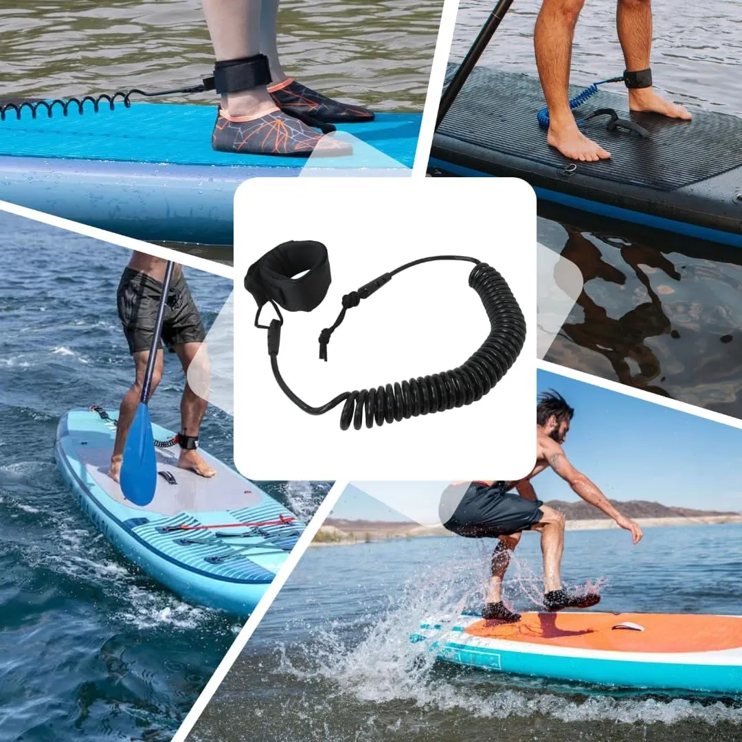 Coiled Leash 10' Surfboard Leash Sup Leg Rope Strap Stand Up Paddleboard Leash (Black)