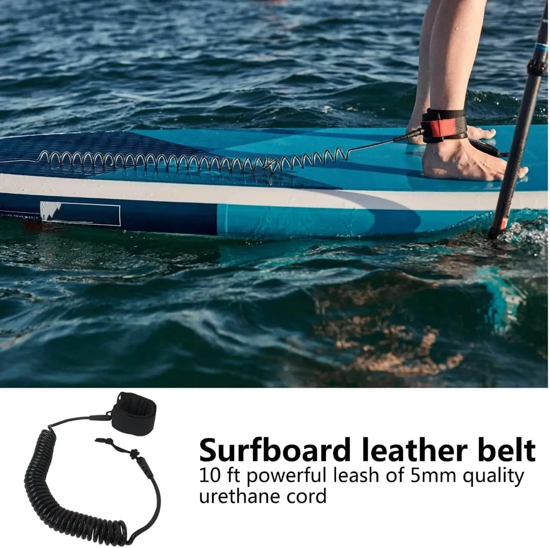 Coiled Leash 10' Surfboard Leash Sup Leg Rope Strap Stand Up Paddleboard Leash (Black)