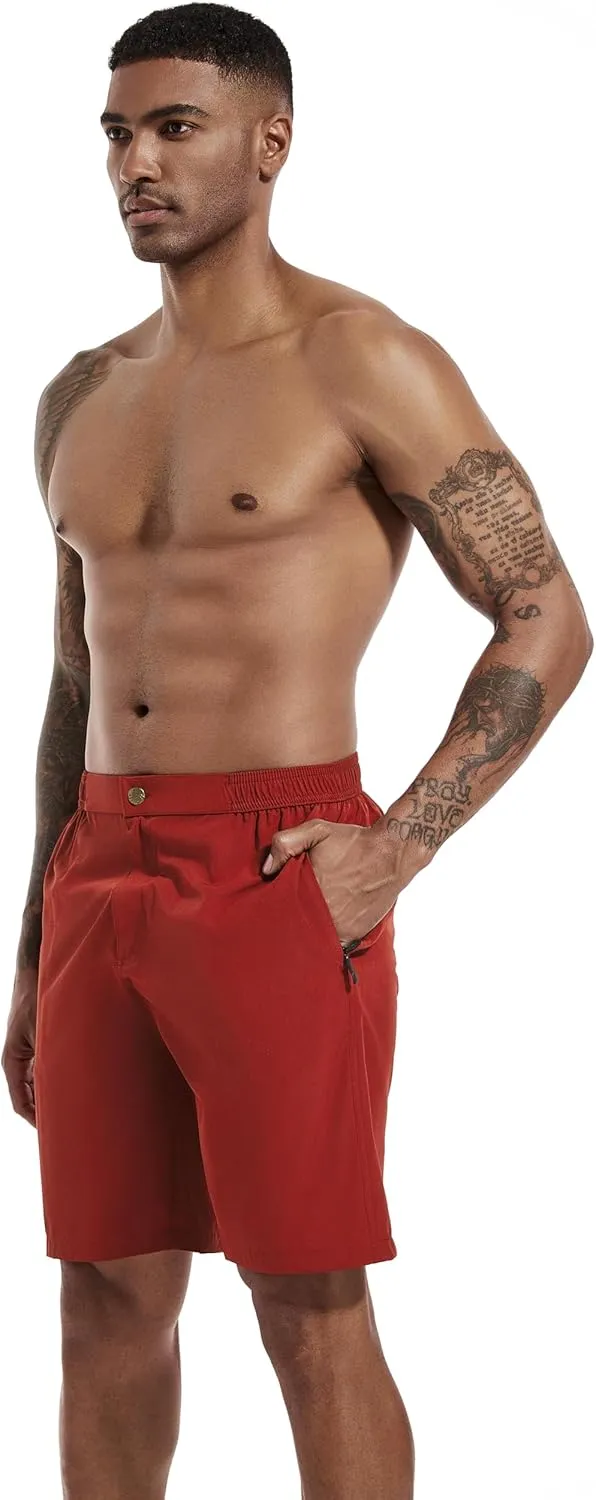 difficort Mens Swim Trunks with Compression Liner 9" Zipper Fly Bathing Suits Quick Dry Swimming Shorts with Zipper Pockets