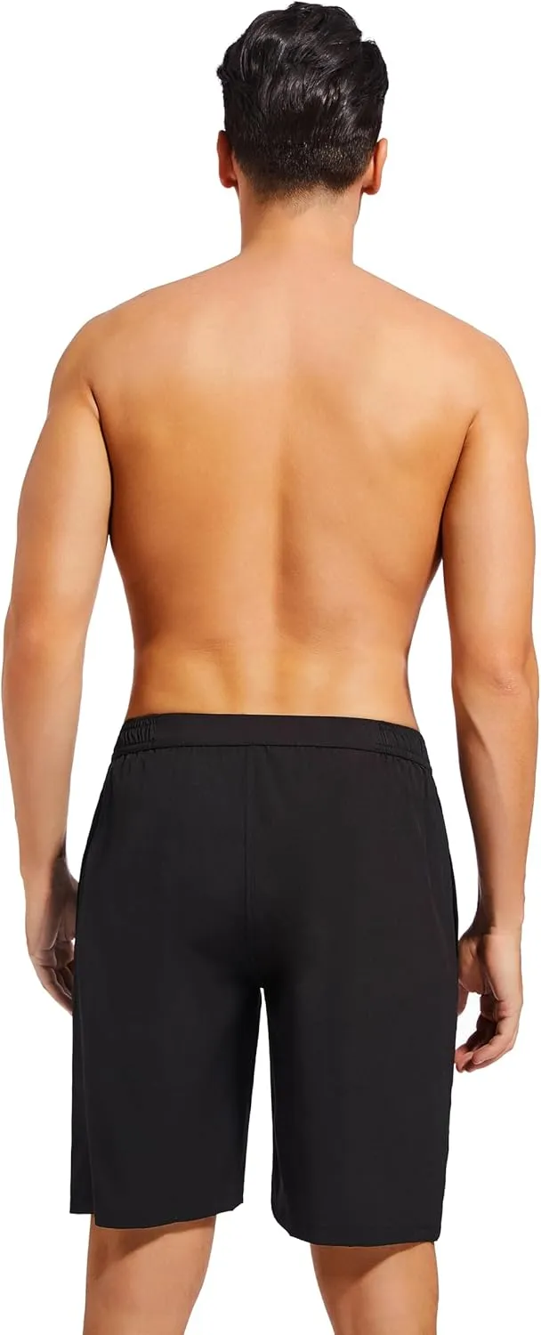 difficort Mens Swim Trunks with Compression Liner 9" Zipper Fly Bathing Suits Quick Dry Swimming Shorts with Zipper Pockets