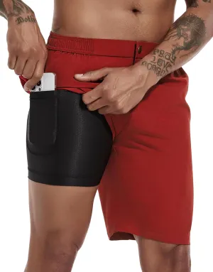 difficort Mens Swim Trunks with Compression Liner 9" Zipper Fly Bathing Suits Quick Dry Swimming Shorts with Zipper Pockets