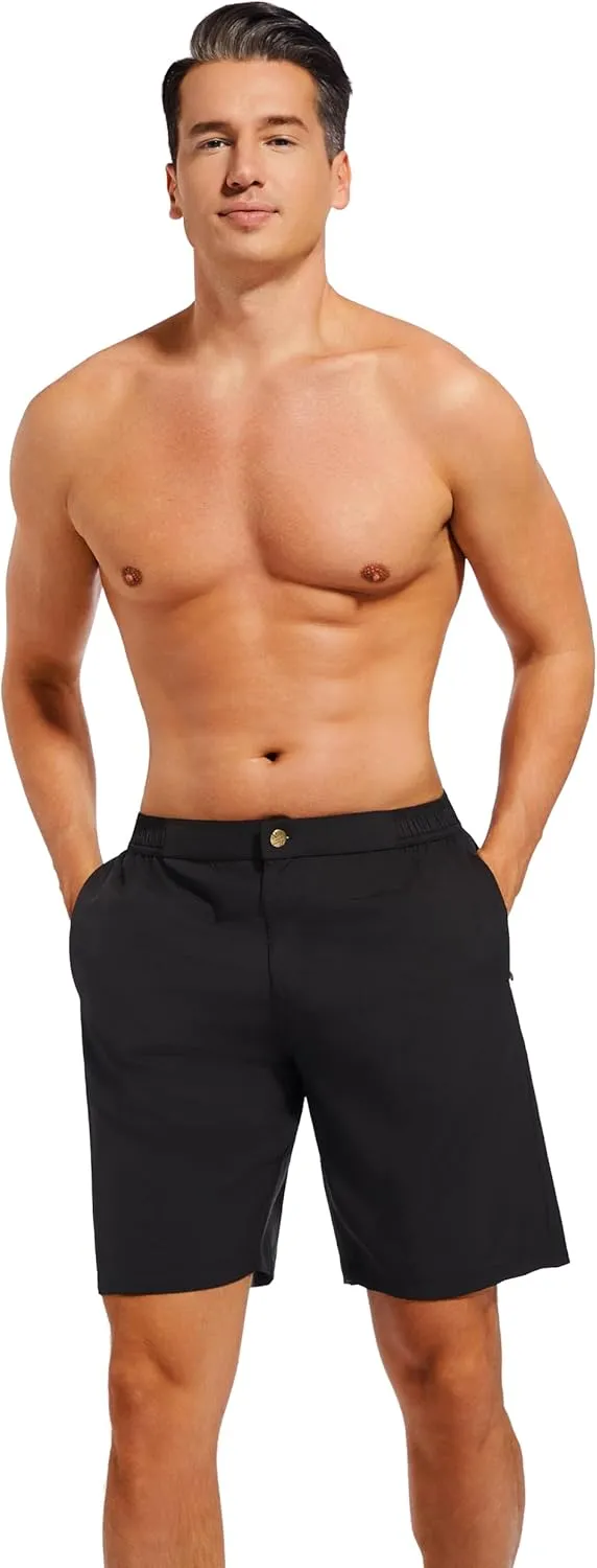 difficort Mens Swim Trunks with Compression Liner 9" Zipper Fly Bathing Suits Quick Dry Swimming Shorts with Zipper Pockets