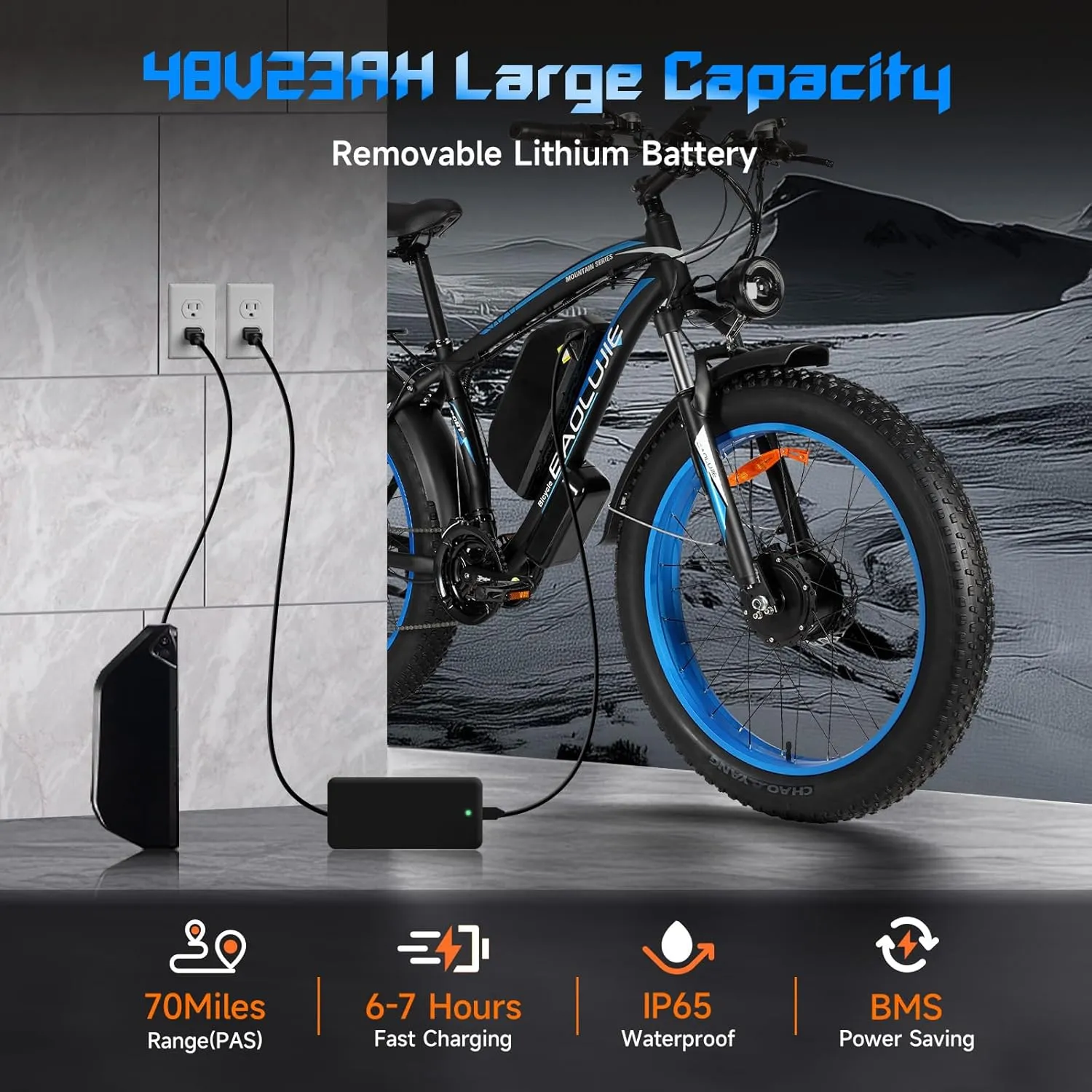 Electric Bike for Adults,Peak 3000W AWD Dual Motor Ebike,38MPH 55Miles 48V 23AH Removable Battery Electric Mountain Bike,26''*4" Fat Tire E-Bike with Front Suspension