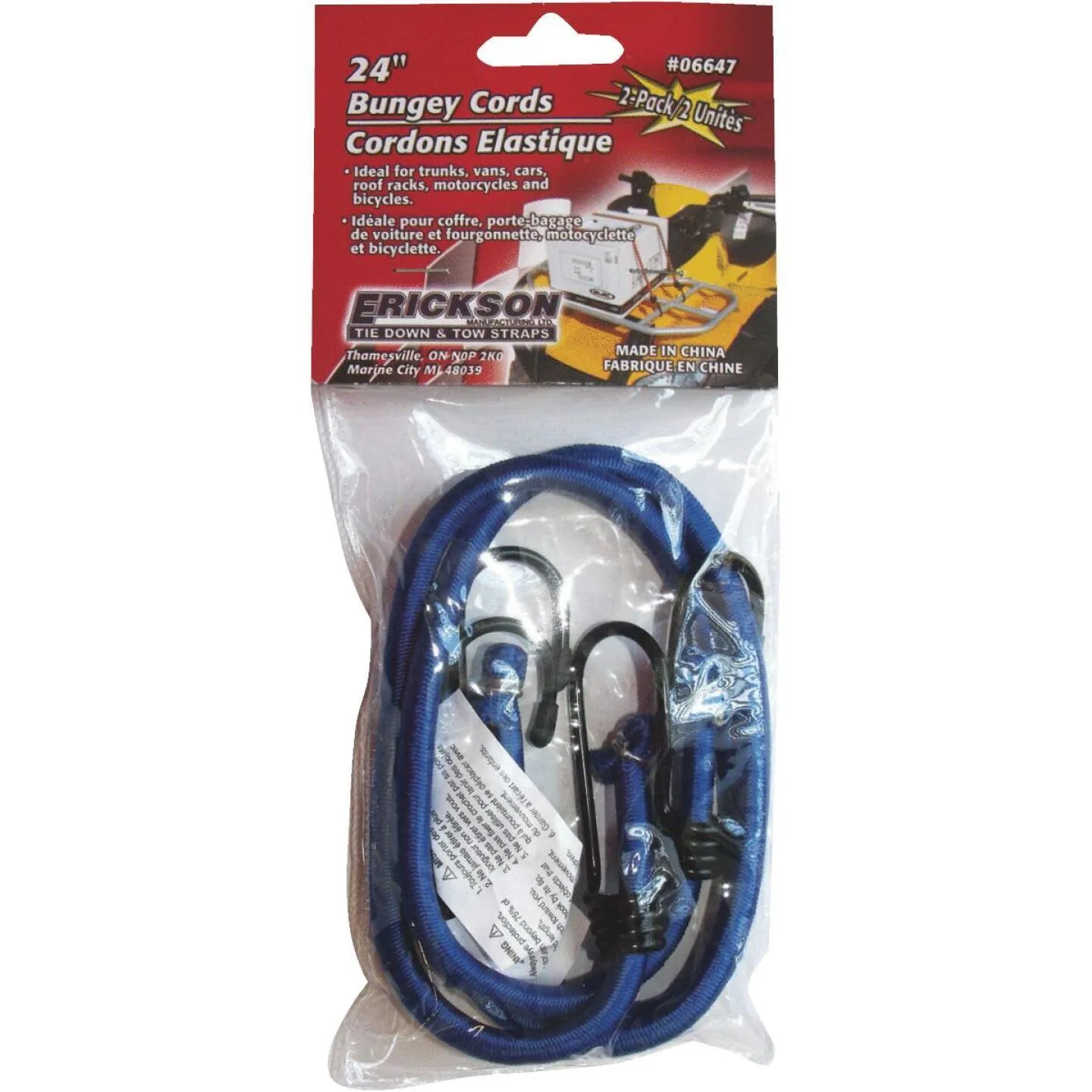 Erickson 8mm x 24" Vinyl Coated Steel Bungee Cord Set