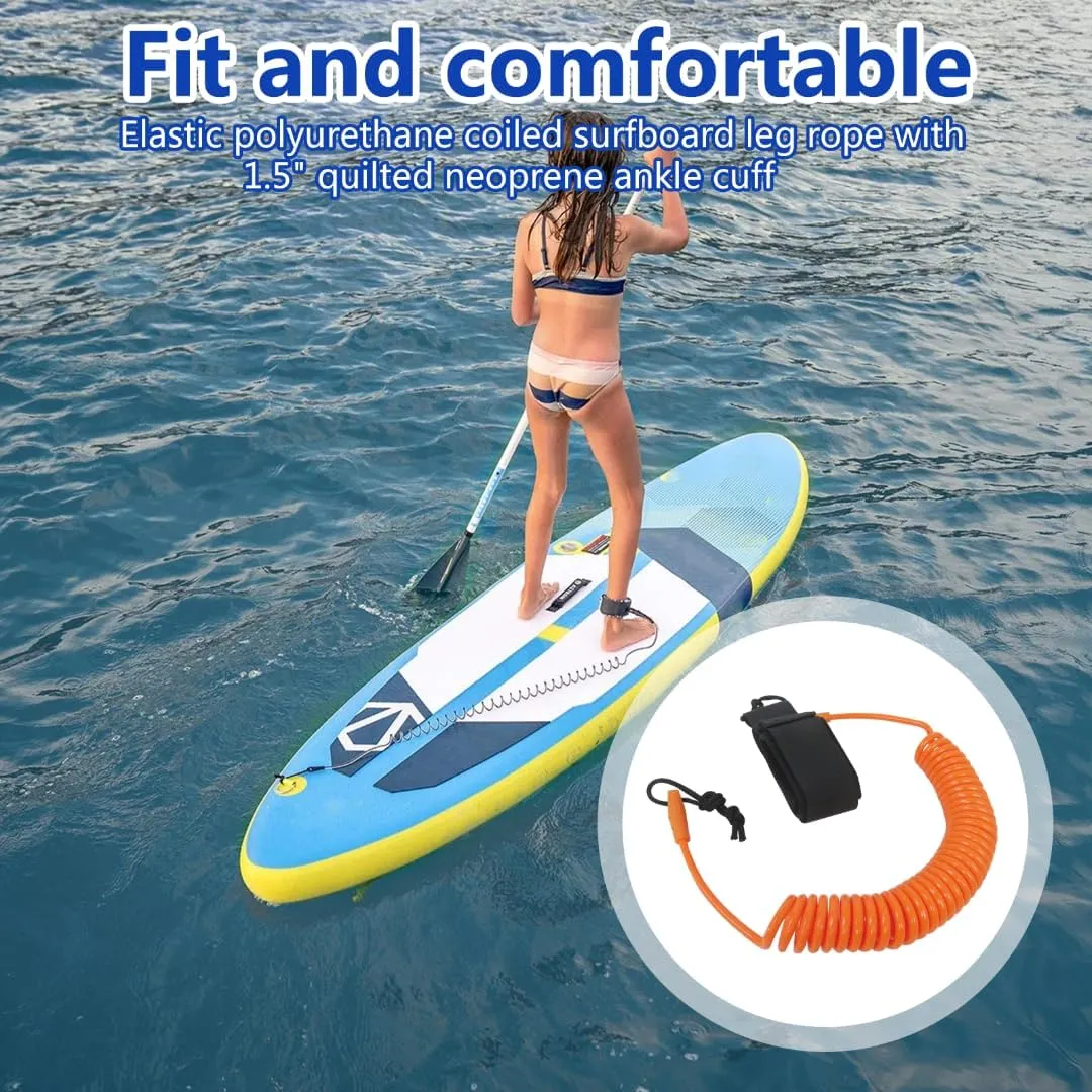 GRABOTE New Coiled Leash 10' Surfboard Leash Sup Leg Rope Strap Stand Up Paddleboard Leash (Orange)