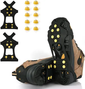Ice Cleats, Ice Grips Traction Cleats Grippers Non-Slip Over Shoe/Boot Rubber Spikes Crampons with 10 Steel Studs Crampons   10 Extra Replacement Studs