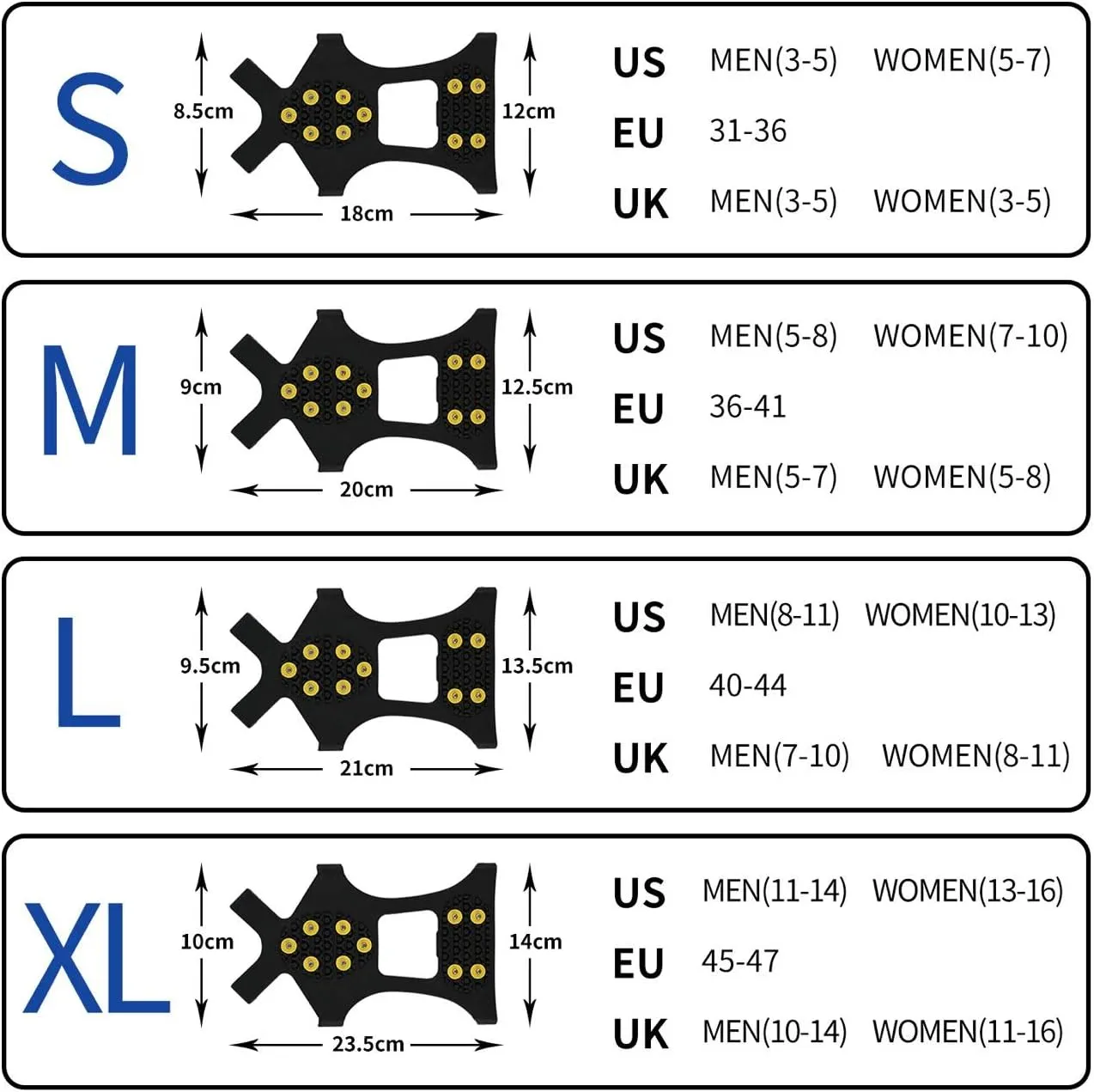 Ice Cleats, Ice Grips Traction Cleats Grippers Non-Slip Over Shoe/Boot Rubber Spikes Crampons with 10 Steel Studs Crampons   10 Extra Replacement Studs