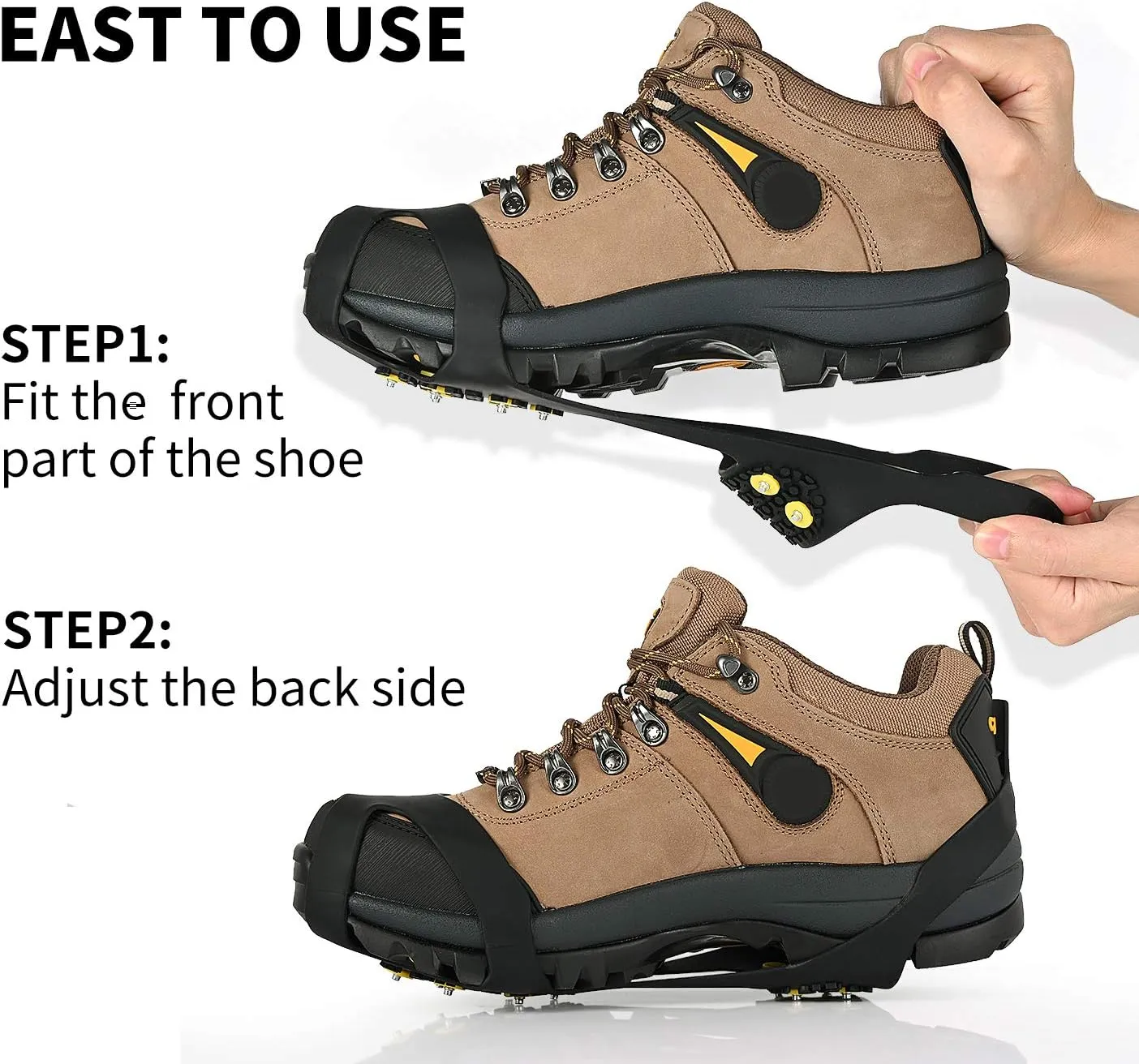 Ice Cleats, Ice Grips Traction Cleats Grippers Non-Slip Over Shoe/Boot Rubber Spikes Crampons with 10 Steel Studs Crampons   10 Extra Replacement Studs