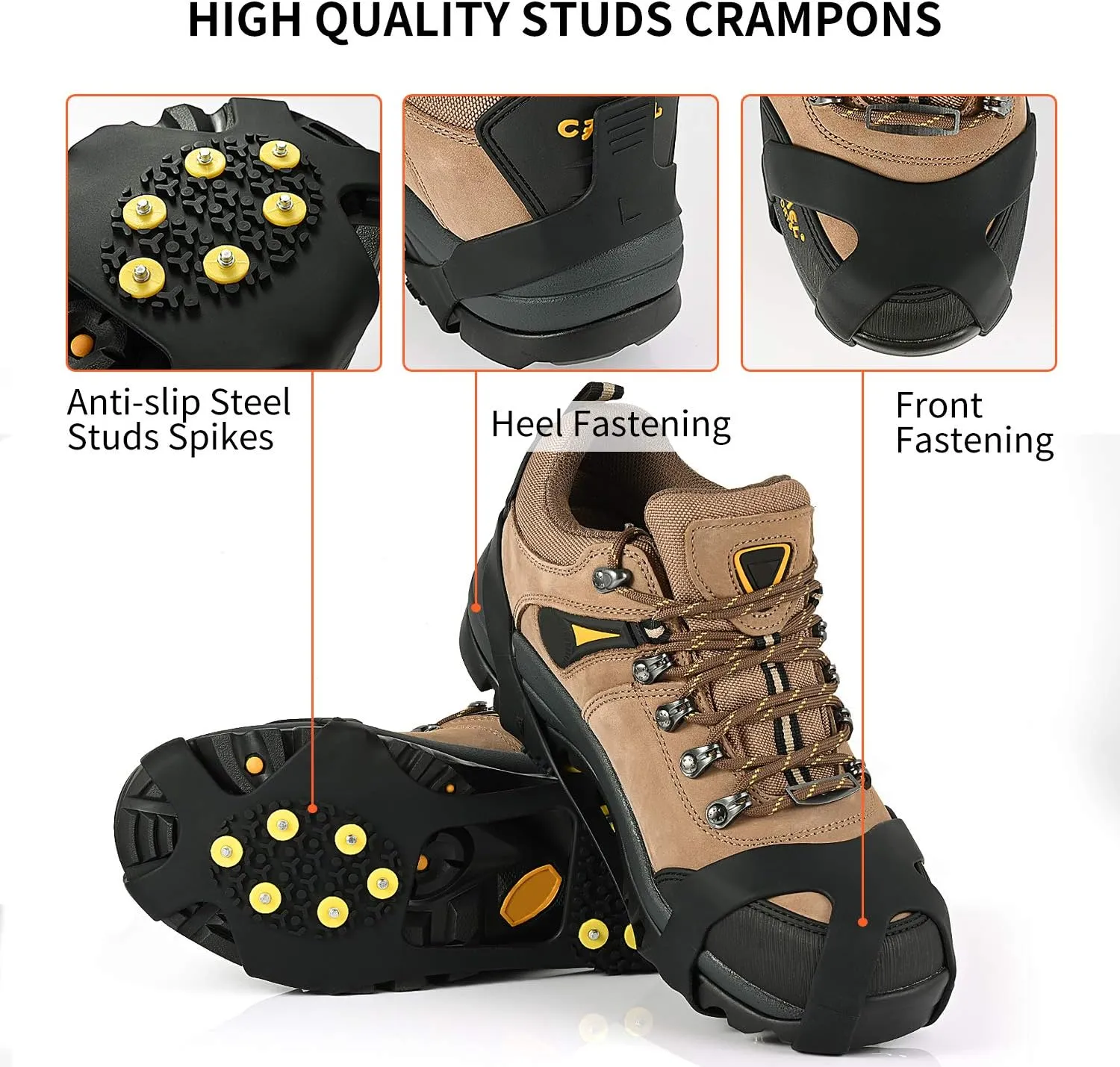Ice Cleats, Ice Grips Traction Cleats Grippers Non-Slip Over Shoe/Boot Rubber Spikes Crampons with 10 Steel Studs Crampons   10 Extra Replacement Studs