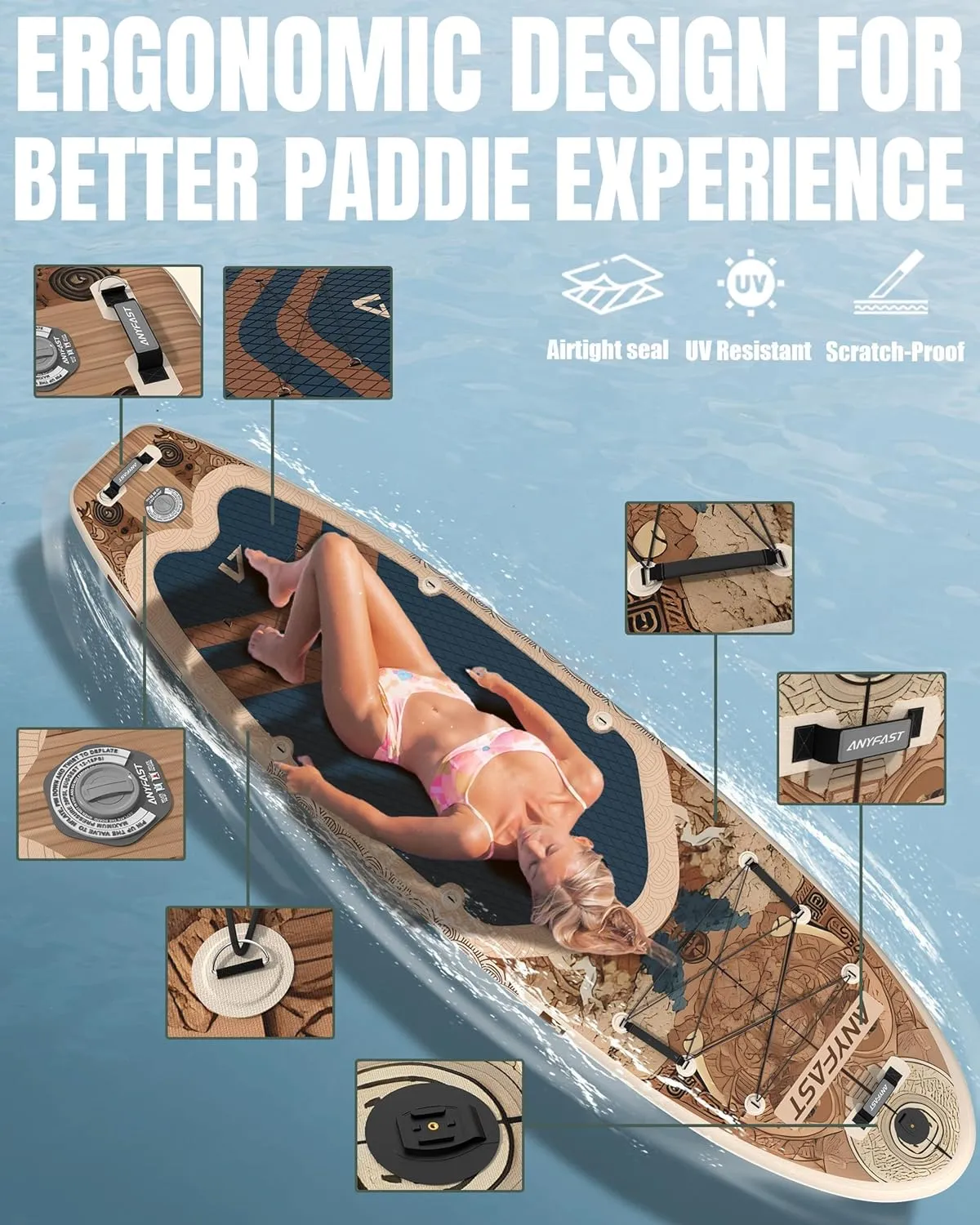 Inflatable Stand Up Paddle Boards - Extra Wide Fishing Paddleboard,Cool Design,Ultra Stable Standup SUP,15 D-Rings,5 Handles, Camera Mount,100L Backpack,10L Dry Bag, Youth/Adults