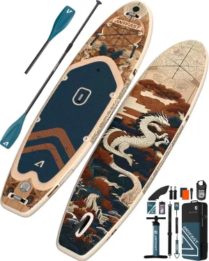Inflatable Stand Up Paddle Boards - Extra Wide Fishing Paddleboard,Cool Design,Ultra Stable Standup SUP,15 D-Rings,5 Handles, Camera Mount,100L Backpack,10L Dry Bag, Youth/Adults