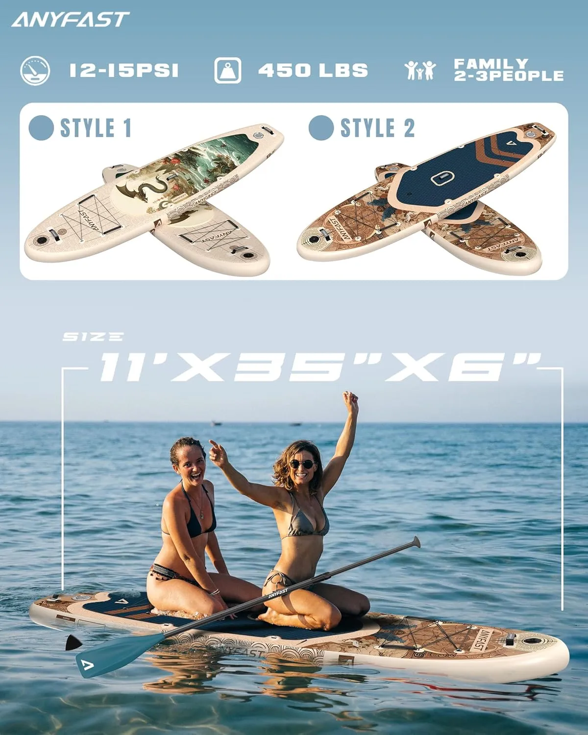 Inflatable Stand Up Paddle Boards - Extra Wide Fishing Paddleboard,Cool Design,Ultra Stable Standup SUP,15 D-Rings,5 Handles, Camera Mount,100L Backpack,10L Dry Bag, Youth/Adults