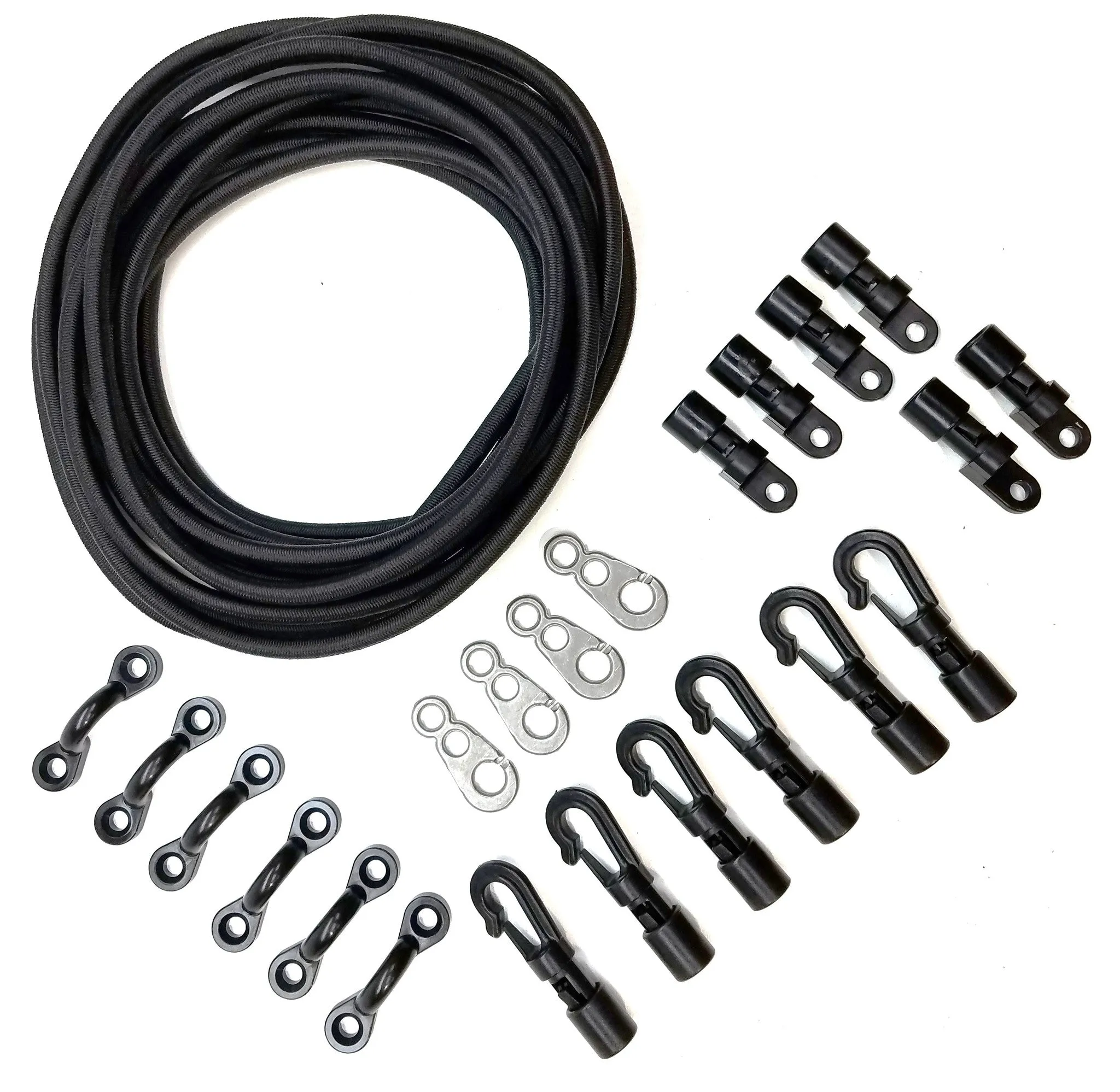 Kayak or SUP Bungee Cord, Pad Eye, Hooks, Terminal Ends and Brummel Hook Deck Rigging Kit