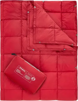 KingCamp Ultralight Camping Blanket, Packable Down Alternative Puffy Wearable Blankets Weatherproof Warm Package Quilt with Snap Buttons for Outdoor Hiking Travel Picnic Stadium (69"L x 53"W, CRIMSON)