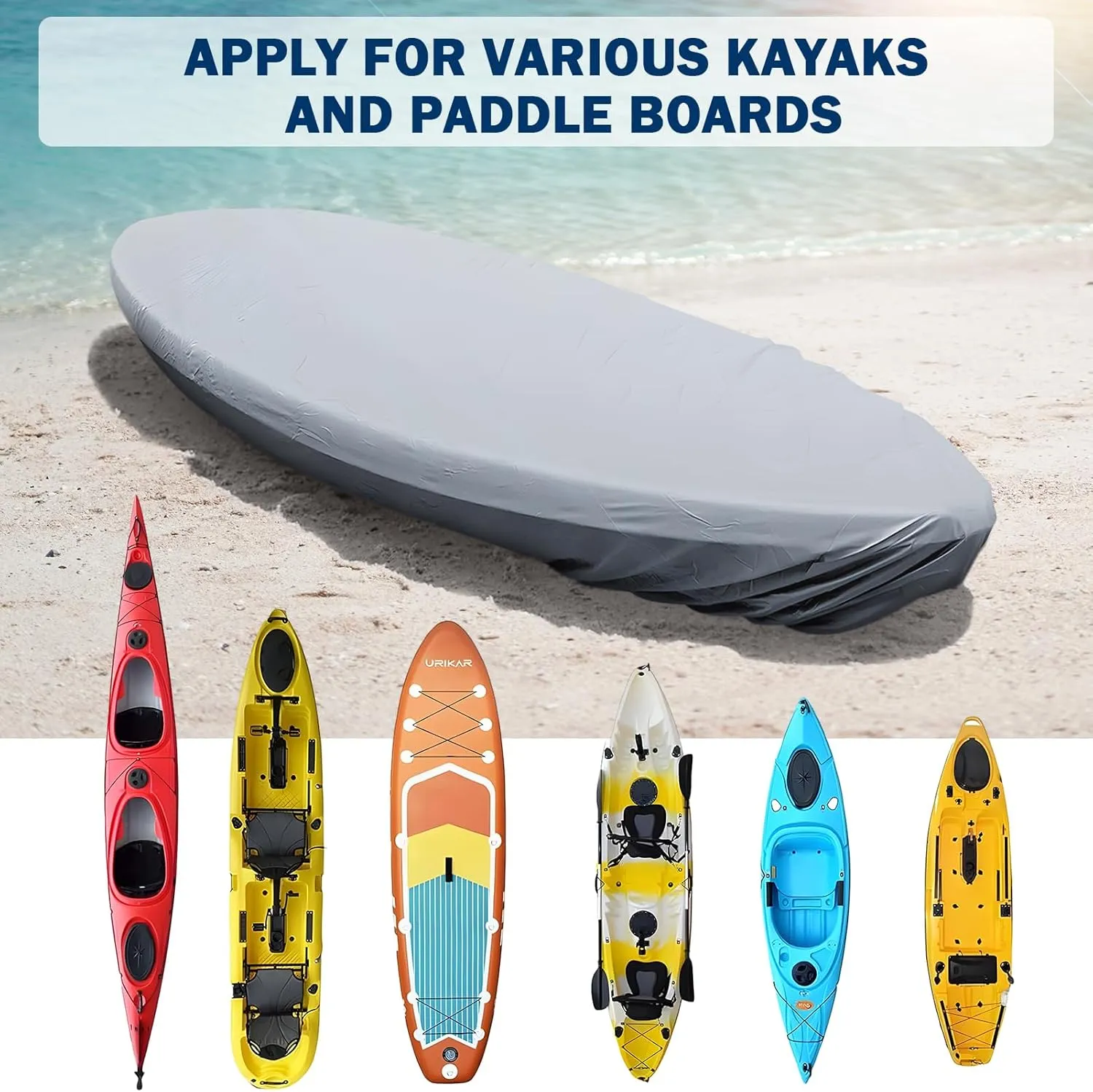 Kohree 420D Kayak Cover Waterproof, Kayak Covers for Outdoor Storage, Heavy Duty UV Protection Paddle Board Covers SUP Canoe Cover, 10.2-11.5ft / 11.8-13.1ft