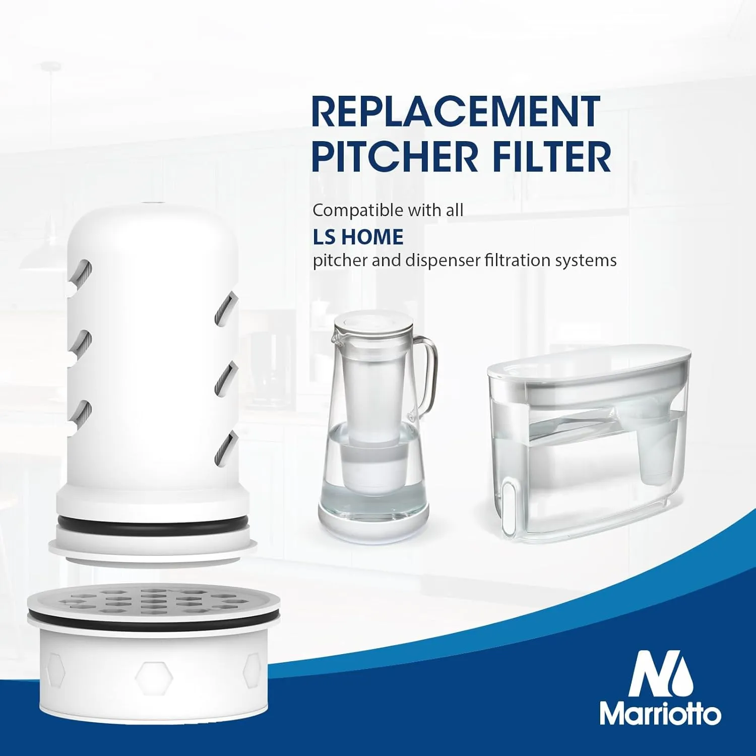 MARRIOTTO Water Filter Replacement for LS Home Dispenser 18 Cup/Glass Pitcher 7 Cup/Plastic Pitcher 10 Cup/Plastic Pitcher 7 Cup, 1 Membrane Micro Filter and 6 Activated Carbon   Ion Exchange Filter