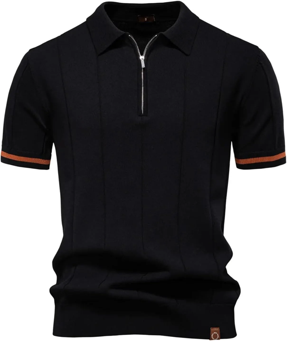 Men's Breathable Solid Color Sport Zipper Polo Shirt Athletic Social T Shirts Office Slim Fit
