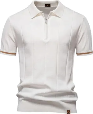 Men's Breathable Solid Color Sport Zipper Polo Shirt Athletic Social T Shirts Office Slim Fit