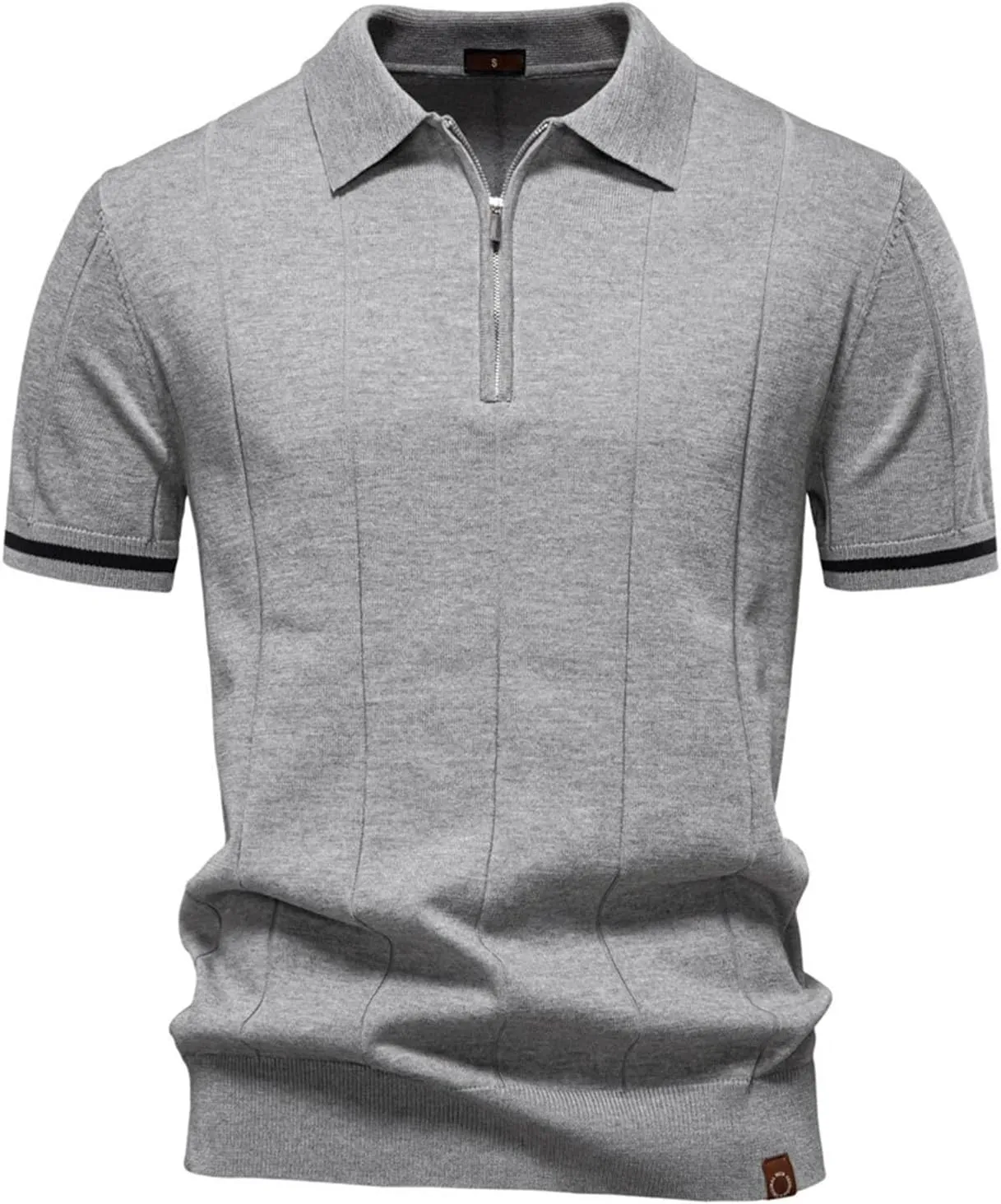 Men's Breathable Solid Color Sport Zipper Polo Shirt Athletic Social T Shirts Office Slim Fit