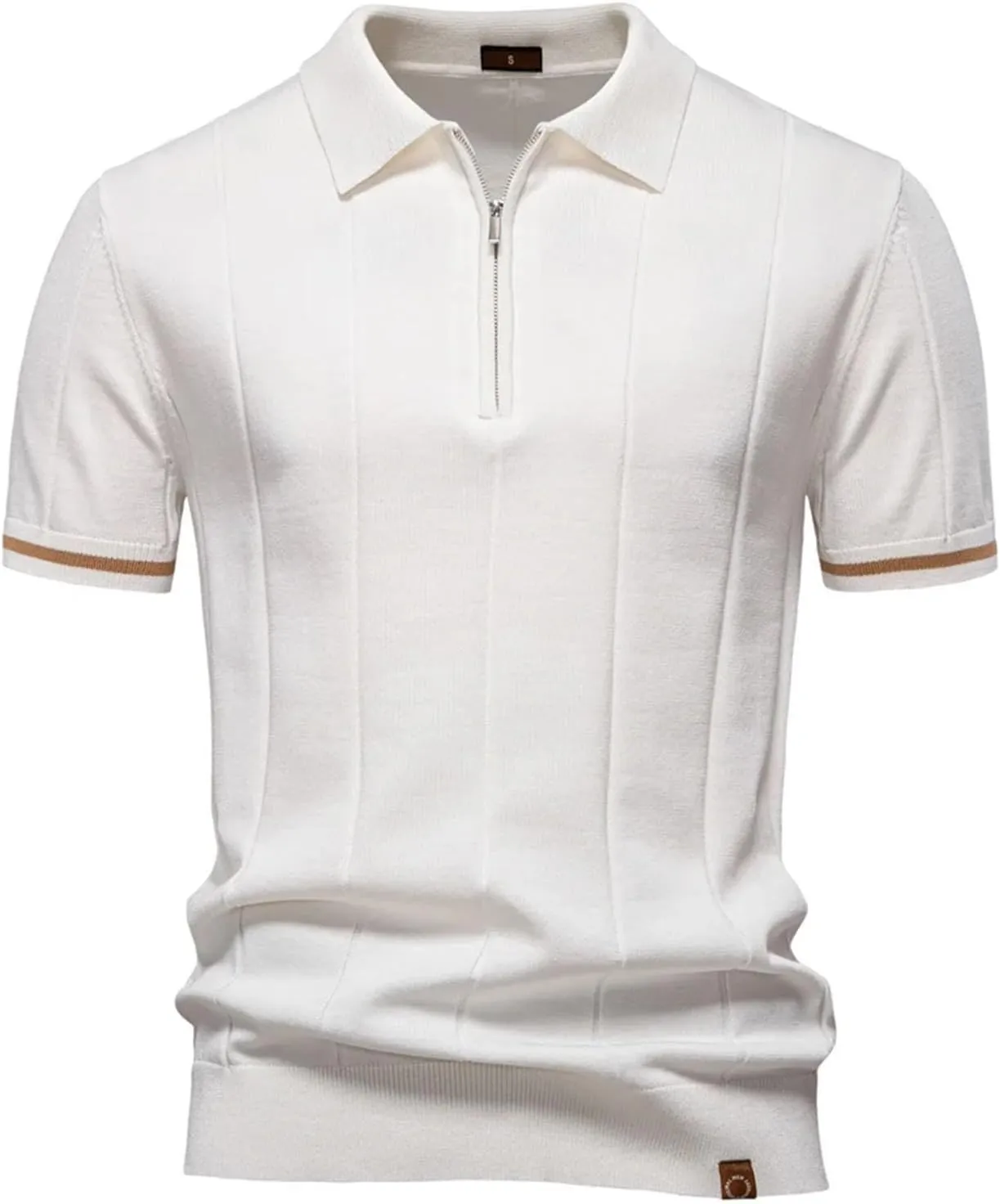 Men's Breathable Solid Color Sport Zipper Polo Shirt Athletic Social T Shirts Office Slim Fit