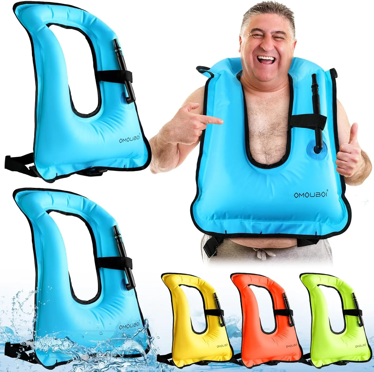 Meooeck 2 Pcs Large Inflatable Snorkel Vest Adults Safety Snorkel Diving Jackets, up to 260 Lbs Loading Portable Swim Jackets, Adjustable Kayaking Buoyancy Gears Safety Vest