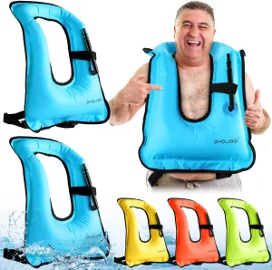 Meooeck 2 Pcs Large Inflatable Snorkel Vest Adults Safety Snorkel Diving Jackets, up to 260 Lbs Loading Portable Swim Jackets, Adjustable Kayaking Buoyancy Gears Safety Vest