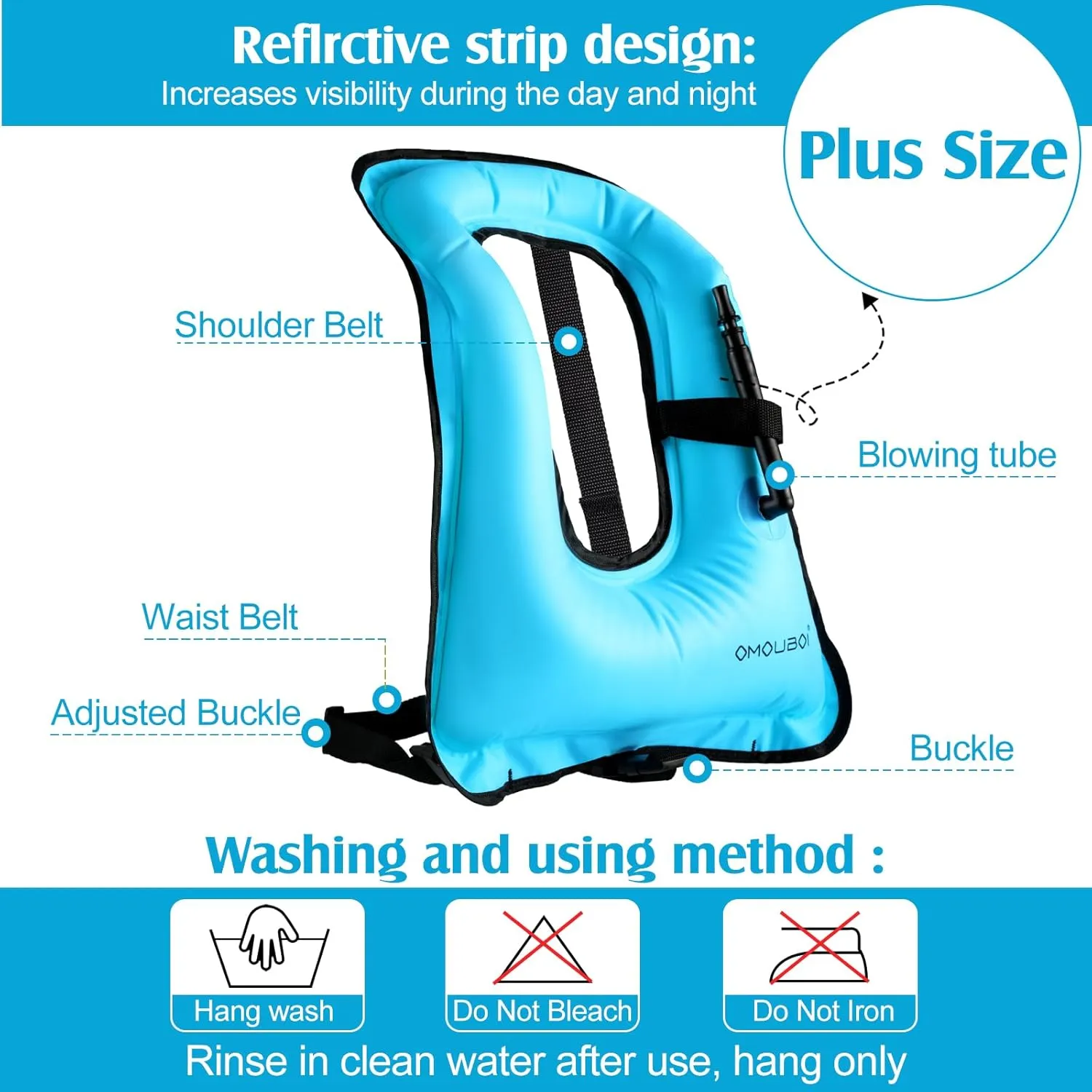 Meooeck 2 Pcs Large Inflatable Snorkel Vest Adults Safety Snorkel Diving Jackets, up to 260 Lbs Loading Portable Swim Jackets, Adjustable Kayaking Buoyancy Gears Safety Vest