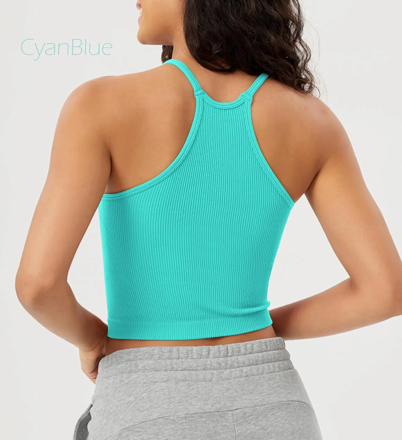 ODODOS Women's Crop 3-Pack Seamless Rib-Knit Camisole Crop Tank Tops