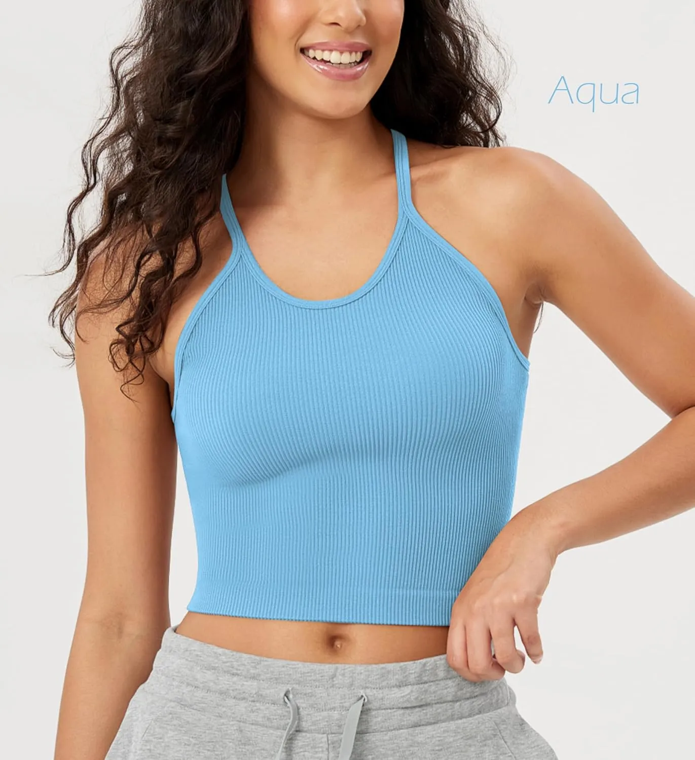 ODODOS Women's Crop 3-Pack Seamless Rib-Knit Camisole Crop Tank Tops