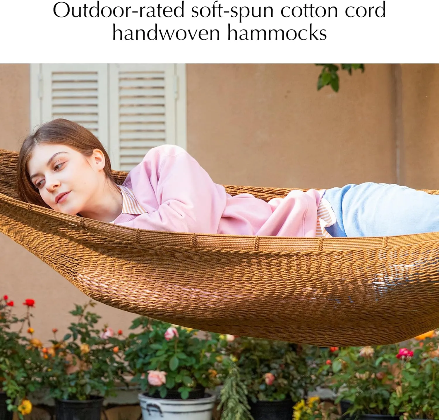 PNAEUT Mayan Hammock, Handwoven XL Thick Soft Rope Hammocks for Outdoor Indoor, Max 600 lbs Capacity, Tree Straps & Carabiners Included (Desert)