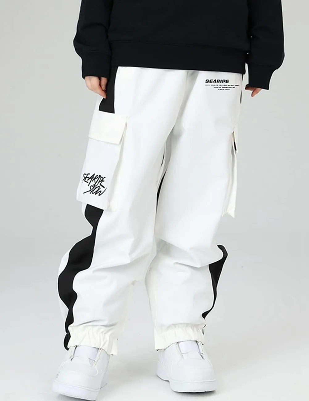 SEARIPE Men Baggy Snow Bibs 3L Cargo Skiing Pants Women Insulated Snow Pants Waterproof Outdoor Snowboard Pant