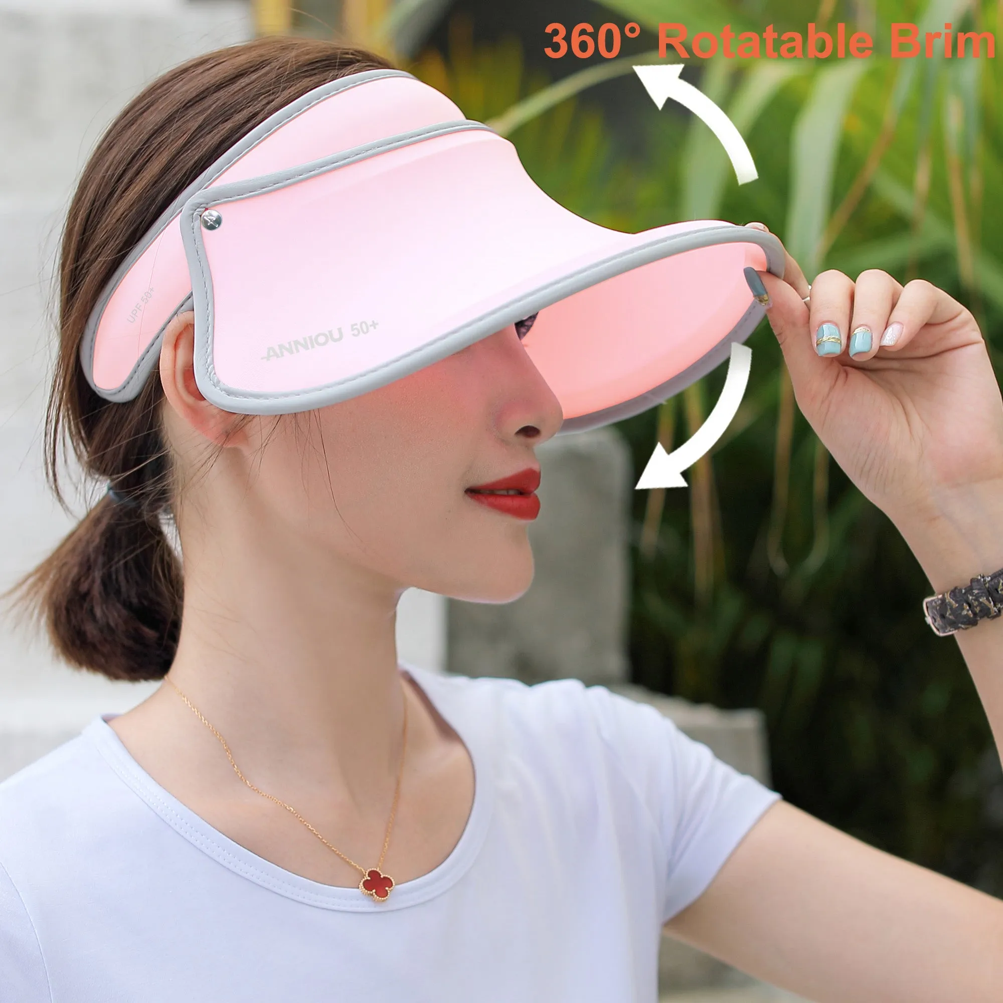 Sidiou Group Anniou Women UPF 50  Sun Hat Summer UV Protection Wide Brim Beach Golf Empty Top Long Brim Cap