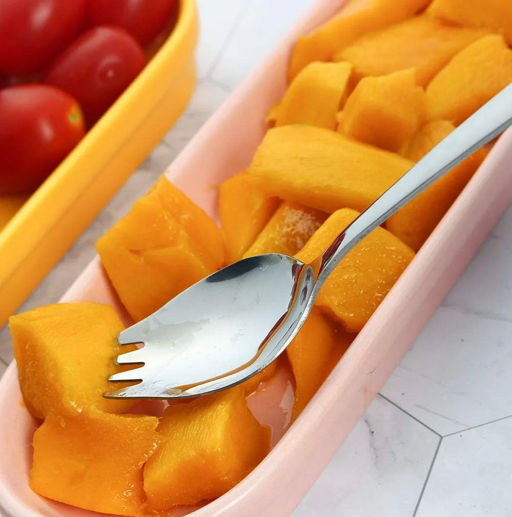 Sporks 4 Pack Stainless Steel Sporks 5.9 Inch Spork Spoon for Ice Cream Spoon Salad Forks, Fruit Appetizer Dessert, Silver