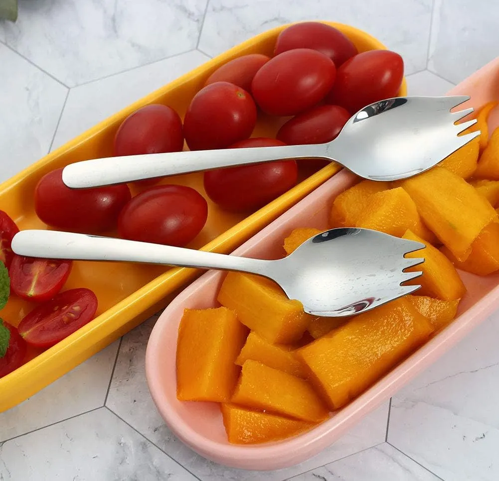 Sporks 4 Pack Stainless Steel Sporks 5.9 Inch Spork Spoon for Ice Cream Spoon Salad Forks, Fruit Appetizer Dessert, Silver