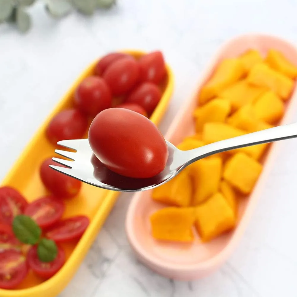 Sporks 4 Pack Stainless Steel Sporks 5.9 Inch Spork Spoon for Ice Cream Spoon Salad Forks, Fruit Appetizer Dessert, Silver