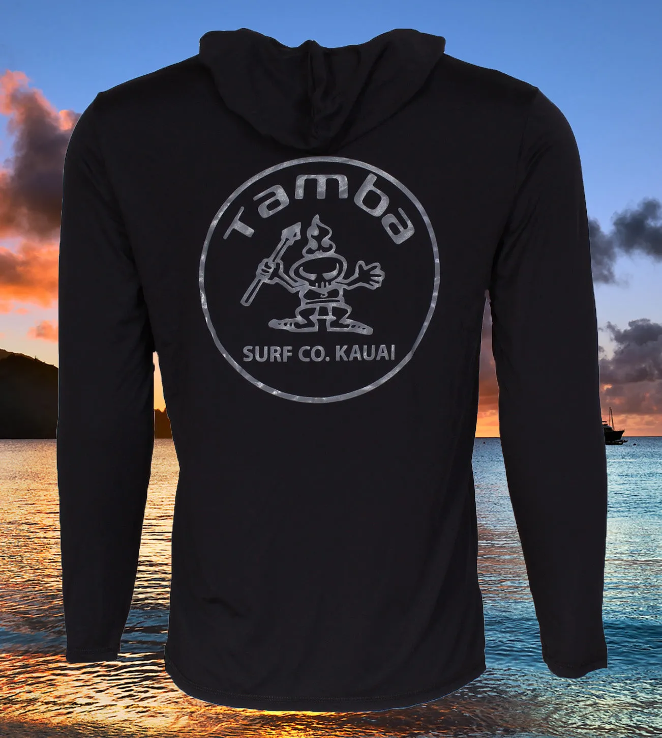 Stamp UV Long Sleeve Hoodie Shirt - Black