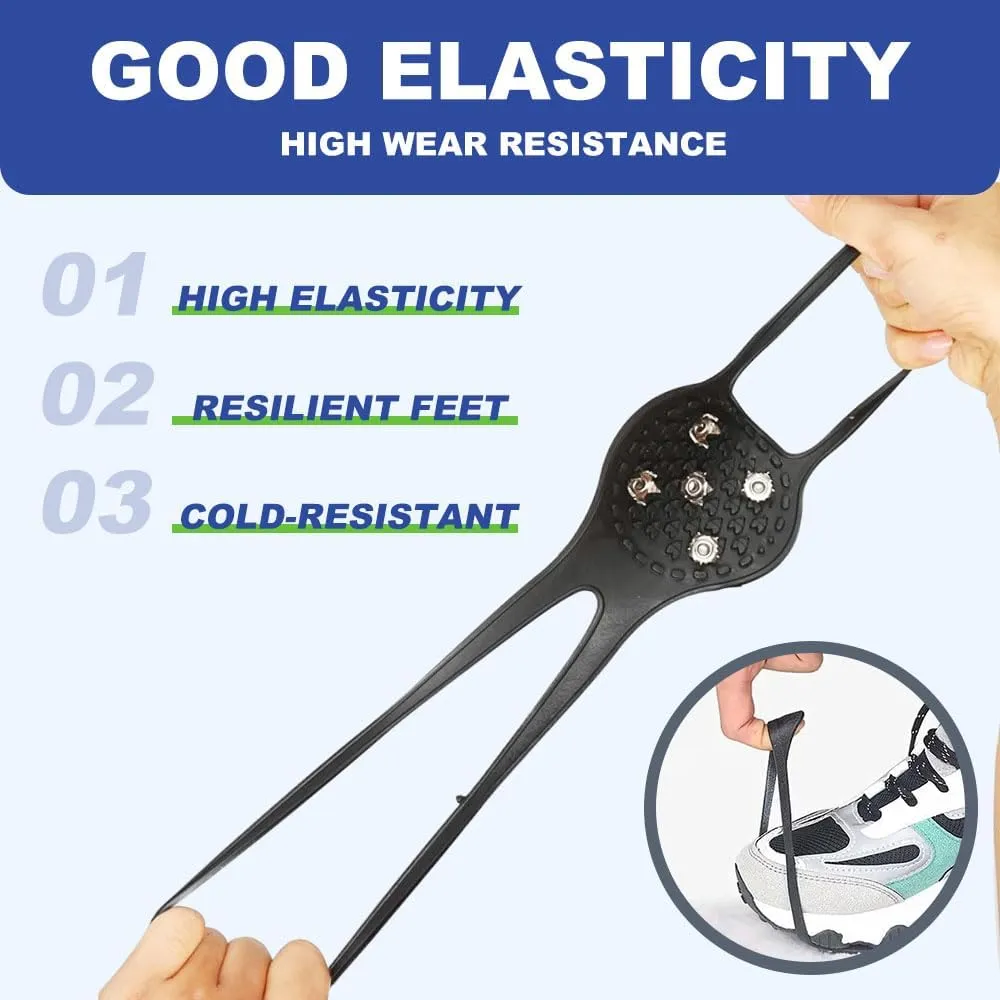 Universal Non-Slip Gripper Spikes, New Gripper Shoe Grips with 5 Tooth Steel Nails, Traction Cleats Ice Snow Grips Anti-Slip Silicone for Ice Sports