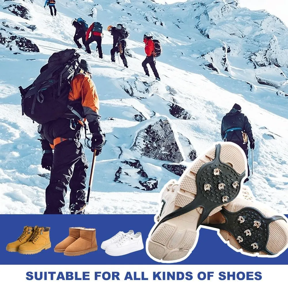Universal Non-Slip Gripper Spikes, New Gripper Shoe Grips with 5 Tooth Steel Nails, Traction Cleats Ice Snow Grips Anti-Slip Silicone for Ice Sports