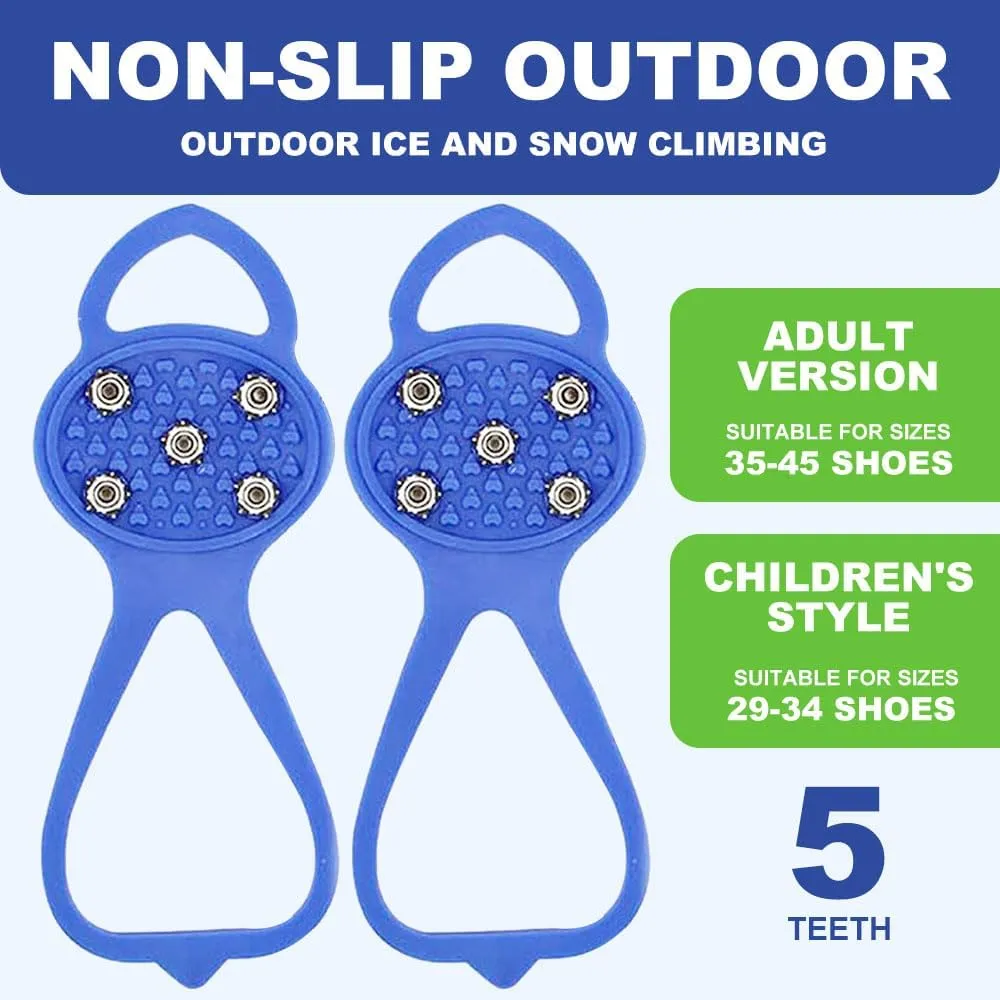 Universal Non-Slip Gripper Spikes, New Gripper Shoe Grips with 5 Tooth Steel Nails, Traction Cleats Ice Snow Grips Anti-Slip Silicone for Ice Sports